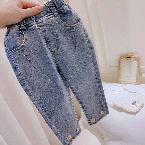 Baby kids Girls Daisy jeans pants new spring clothes baby girls pants childrens fashion flowers girls pants trousers P4 107