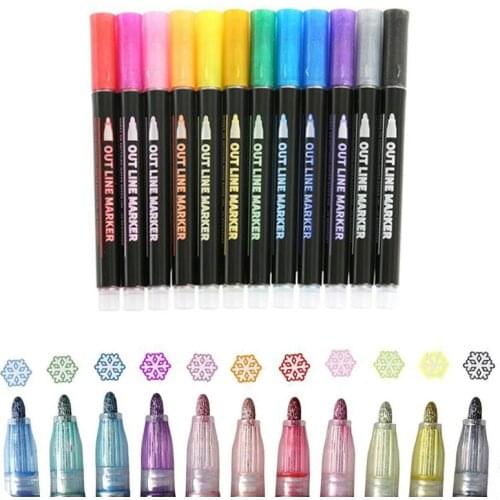 Double line art marker pen outline pen fountain pen stationery art drawing pen flash pen highlighter marker 8/12 colors