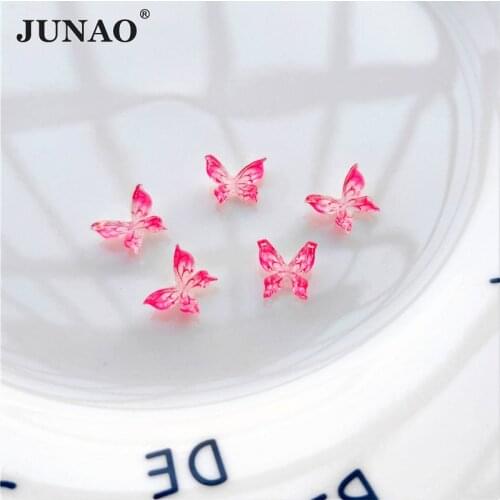 JUNAO 10pcs 8*10mm Rose Color Nail Art 3D Butterfly Rhinestones Charms Nails Crystal Stickers for DIY Manicure Decoration