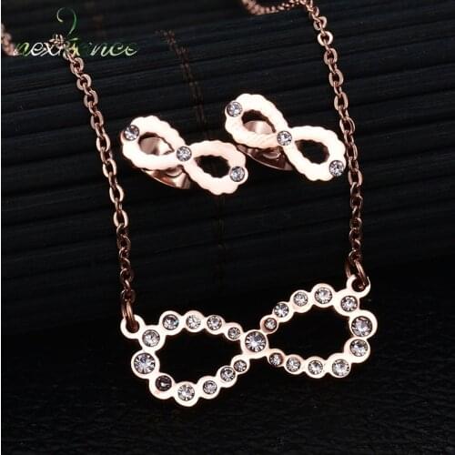 Nextvance Infinity Pendant Necklace Earring Set Cubic Zirconia Number 8 Jewelry Set for Wife Gift Forever Love Collarbone
