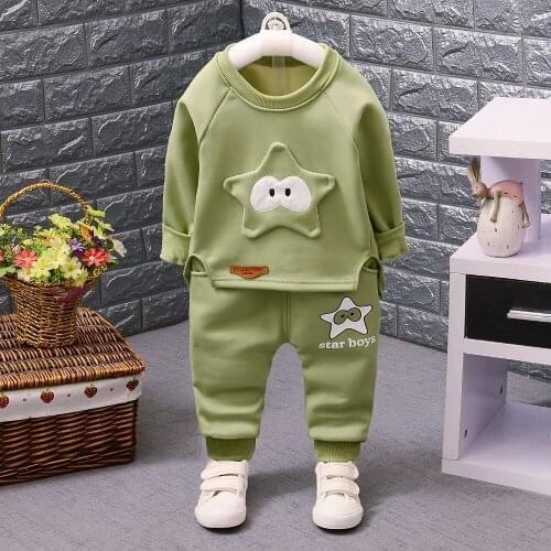 2017 Autumn Winter New Slim Neck T-S Suit with Thick Warm Cashmere Starfish Two Piece Monogram Kids Set For 1~4 Years SK89
