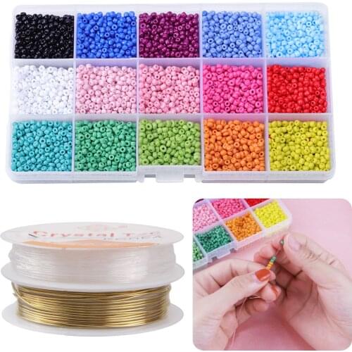 Colorful DIY Mini 3mm Glass Beads Transparent Fish Thread Gold Copper Wire Tools Set Toy for Making Jewelry Necklaces Bracelets