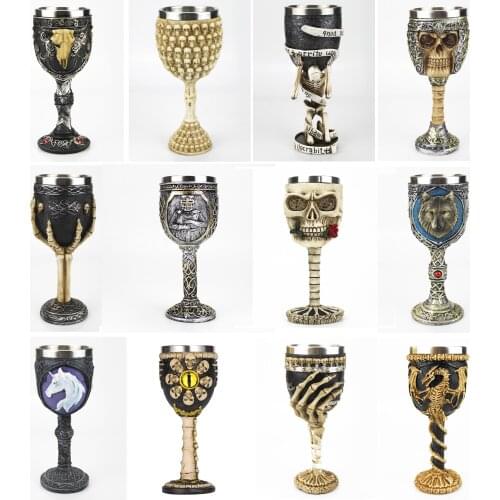 Creative 3D Skull Goblet Skeleton Dragon Claw Horn Punk Style Stainless Steel Gothic Linner Wine Glass Cup Halloween Friend Gift