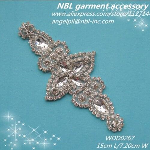 Crystal bridal beaded patch rhinestone applique for wedding dress DIY sash iron on WDD0267