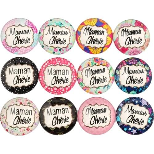 Reidgaller mix maman cherie word photo round glass cabochon 30mm 25mm 20mm 12mm diy flat back jewelry making findings