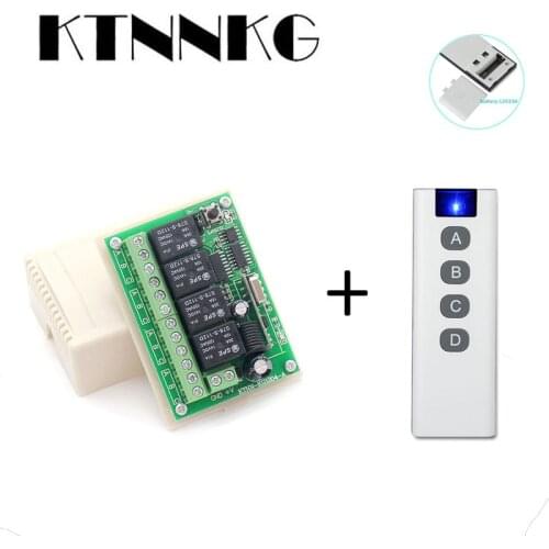 KTNNKG 433Mhz DC12V 4Channel Remote Relay Module And RF Wireless Remote Controller Cooperate To Control Light Switch Smart Home