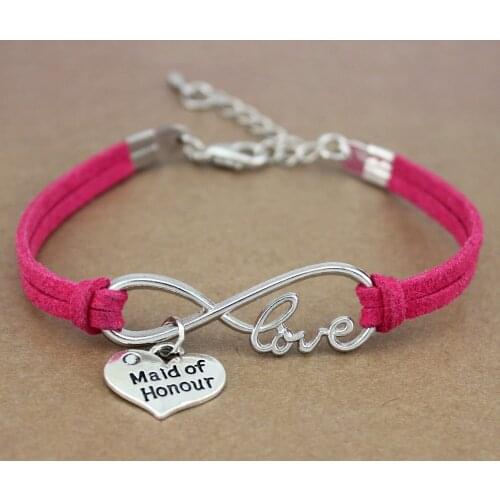 Hot Sale Minimalist Wedding Gift Antique Silver Infinity Love Maid of Honor Flower Girl Charm Womens Bracelets for Women