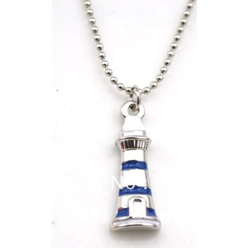 Fashion 10pcs a lot blue light house pendant necklace
