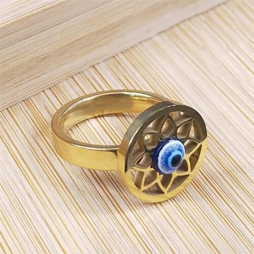 Islam Eyes Dreamcatcher Stainless Steel Women Jewellery Gold Color Flower of Life Rings Jewelry anillo acero inoxidable R1S05