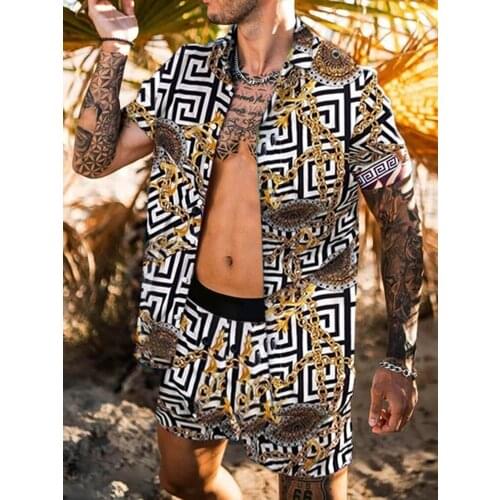 Mens Set Short Sleeve Hawaiian Shirt And Shorts Summer Casual Floral Shirt Beach Two Piece Suit 2021 New Fashion Men Sets S-3XL