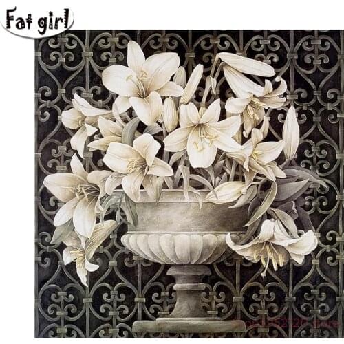 Retro style Diy diamond painting cross stitch kit Fragrant lily flower rhinestones mosaic embroidery full square/round decor