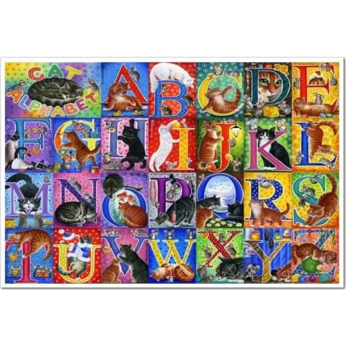 Cat Alphabet picture Animal Handmade Needlework Embroidery DIY Cross Stitch Kits Crafts 14CT Unprinted Home decor wall Arts