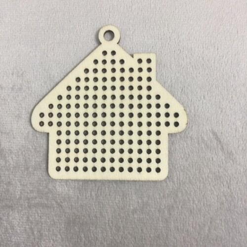 Free shipping 20 pcs house blank wooden cross stitch pendant needlepoint beginner needlework cross stitch kit