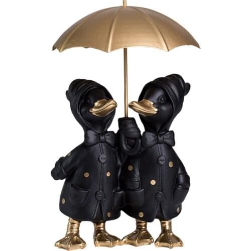 NORDIC BLACK UMBRELLA DUCK FIGURINE ABSTRACT ANIMAL ART SCULPTURE RESIN ART&CRAFT LIVING ROOM OFFICE ORNAMENTS R2304