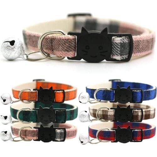Cat Collar Safety Buckle Plaid Pet Cat Collar with Bell Adjustable Puppy Dog Kitten Collar Cat Supplies Christmas Accessories