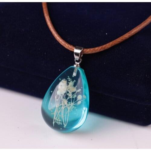 Women Transparent Glass Bottle Pendant Necklace Handmade Dried Flower Lotus Permanent Preservation Jewelry Wax Rope Necklace