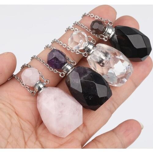 Natural Fluorite Stone Perfume Bottle Pendant Necklace For Women Crystal Essential Oil Bottle Chakra Healing Necklace