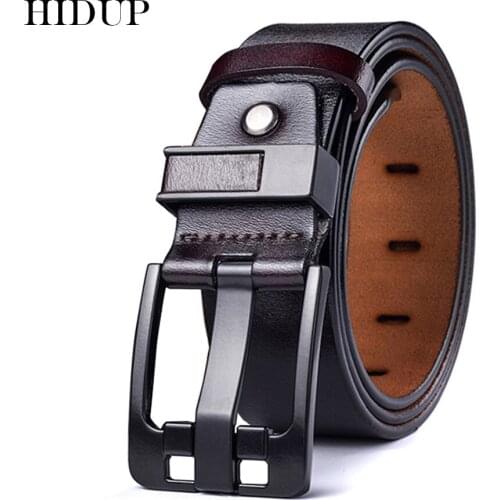 HIDUP 2020 New Quality Design Genuine Leather Belt Wide Pin Buckle Belts for Men 3.8cm Width Clothing Jeans Accessories NWJ789