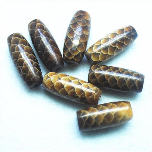 2pcs OX bone beads handmade carving polished bovine bone drum shape designs snake skins natural beads 11x26mm for diy jewelry