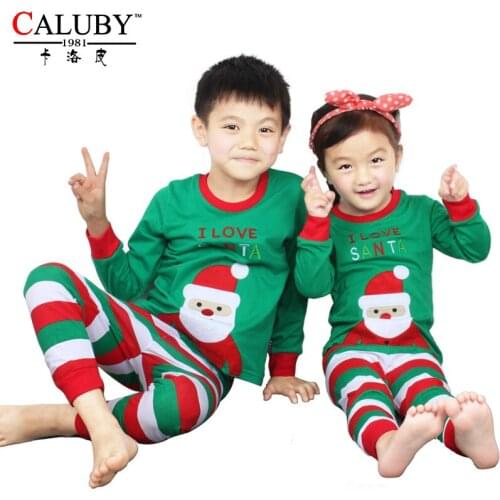 Christmas Kids Pajamas Boys and Girls I love Santa Letter Printed Striped 2-Piece Pajamas Baby Kids Night Clothes