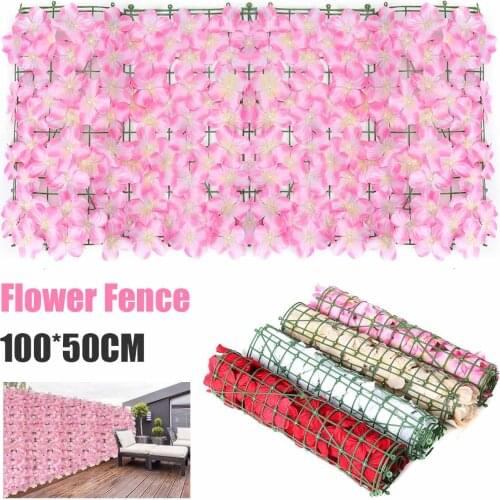 Roll Up Artificial Flower Wall Panel Fence Plants Ivy Fence Balcony Courtyard Garden Decoration Fence Wedding Flower Row Fence