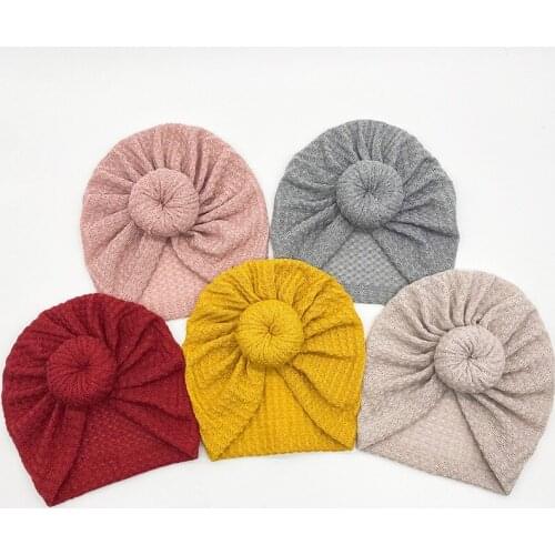 Newborn Toddler Baby Girls Turban Cotton Beanie Hat Cute Lovely Solid Color Knot Cap for Autumn Winter Infant Photography Props
