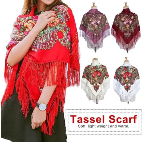 Russian Winter Scarf Fashion Square Bandana Cotton print tassel Wrap hijab Handkerchief Shawl scarves for women