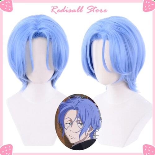 SK∞ Langa Cosplay Wig Blue Short Straight Middle Part Mullet Hair Heat Resistant SK8 the Infinity SK Eight Men Women Short