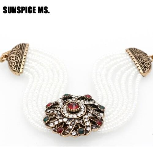 SUNSPICE MS. African Bead Bracelet Round Flower Charm Bracelets Antique Color Vintage Resin Indian Jewelry Ethnic Banquet Gift