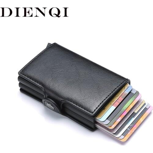 DIENQI Thin Leather Men Wallet Small Double Metal RFID Card and Money Holder Purse Slim Pull Out Wallet Magic Wallets Wallets