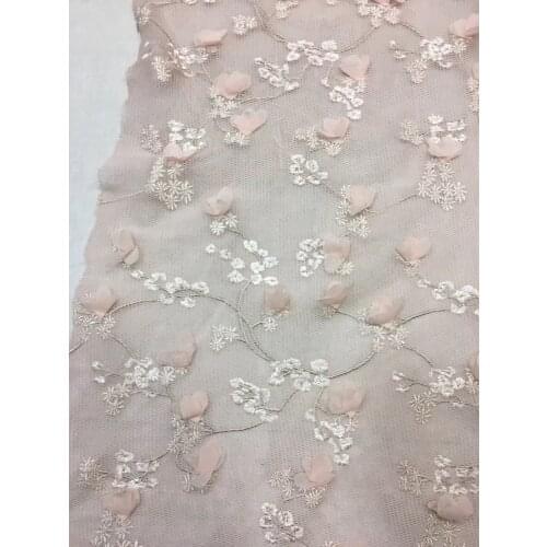 XX327# Light pink embroidery thread 3D flower breathable mesh cloth for bridal wedding dress/sawing Free shipping