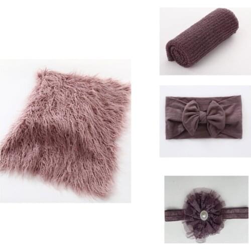 XXFE 4 Pcs/Set Newborn Photography Props Outfits Swaddle Wrap Blanket Mat Headband Hair Band Headwrap for Infant Boys Girls