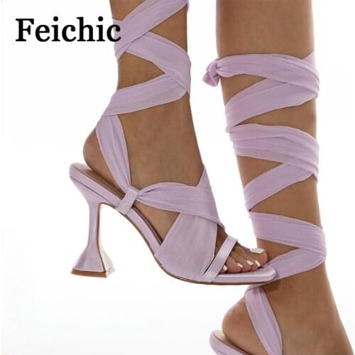 Feichic2022 new lace high heel sandals female white, purple, black and green four-color stiletto heel fema fashion womens shoes