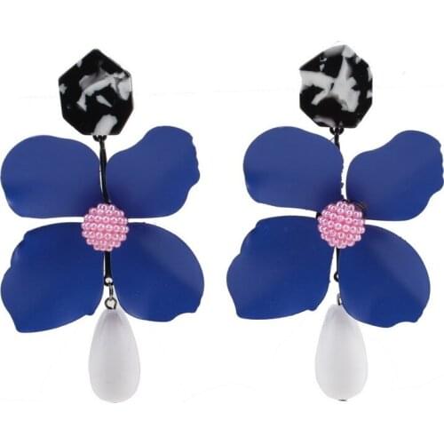 Big Flower Chunky Bead Ball Drop Dangle Earrings for Women Florate Brand White Teardrop Pendant Leaf Paint Metal Earrings New