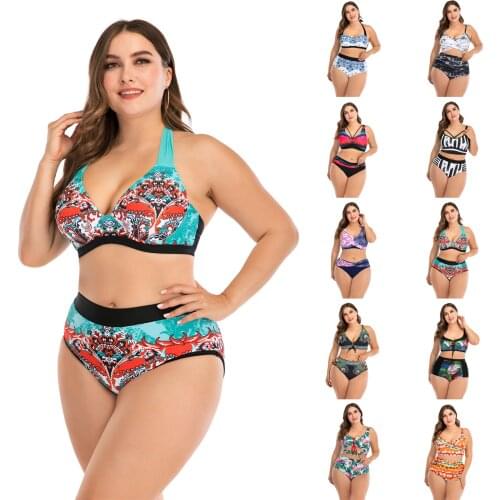 L-4XL Plus Size Bikini Set Swimsuit Women High Waisted Oversize Swimwear Two Piece Tankini Suits Sexy Bathing Suit Beachwear