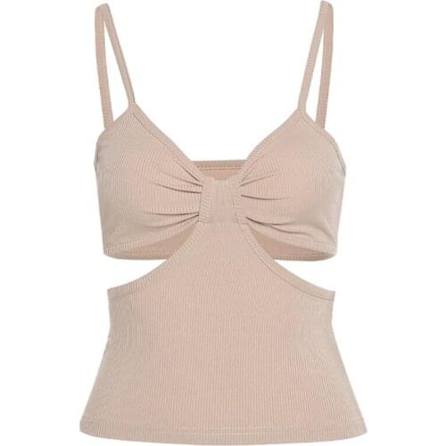 Women Spaghetti Strap Crop Tank Top Sexy V-Neck Ruched Knot Front Camis Vest