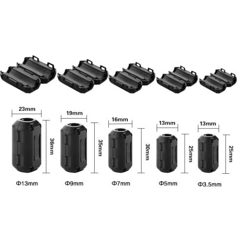 10pcs Ferrite CoreCord Ring Choke Bead RFI EMI Noise Suppressor Filter for Power Cord USB Antenna Audio Cable 3.5/5/7/9/13mm