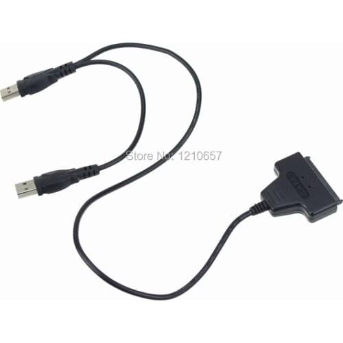 10PCS lot Dual USB 2.0 to SATA 15+7 Pin Data and Power Cable Adapter for 2.5 inch HDD SSD