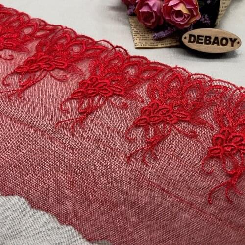 14cm Red Floral Embroidery Hight Quality Lace Fabrics Embroidered Lace Trim