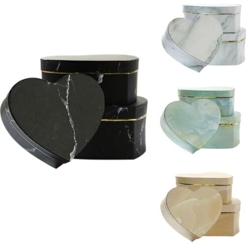 3Pcs Heart Shaped Gift Box Marbled Flower Container Packaging Wedding Decor