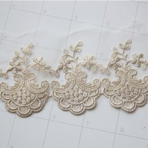 3yard/lot 9cm/3.54'' Fine Gold Thread Embroidered Flower Lace Trimming Mesh Lace for Babydoll Dress Z247