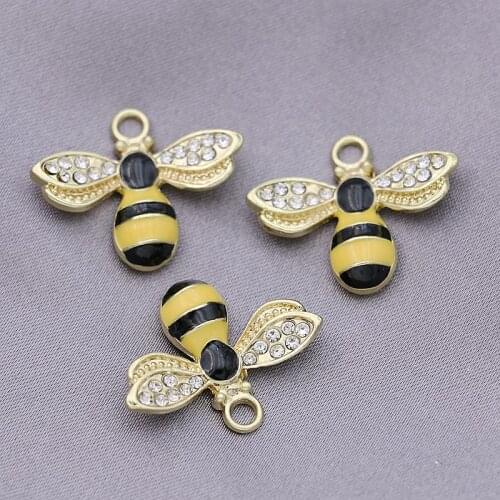 5PCS Gold Plated Enamel Crystal Bee Charm Pendant Jewelry Making Bracelet Necklace DIY Earrings Accessories Craft
