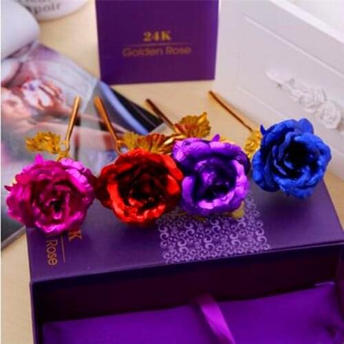 50Pcs/Set 24k Foil Flower Rose Gold Floral Gifts Foever Love Creative Metal Craft Gift for Birthday Mothers Day Valentines Day
