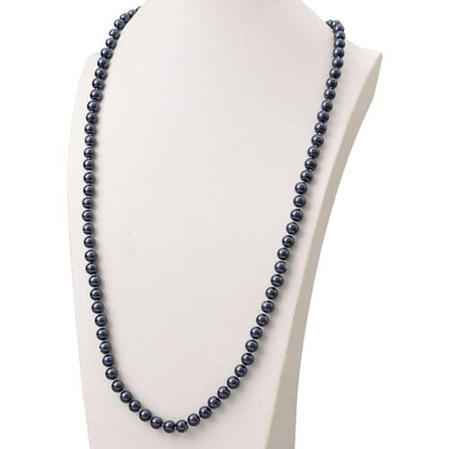 8mm Size For Dark Blue Long Pearls Necklace For Elegant Ladies Statement Women Synthetic Pearls Necklace Jewelry 36inch H854