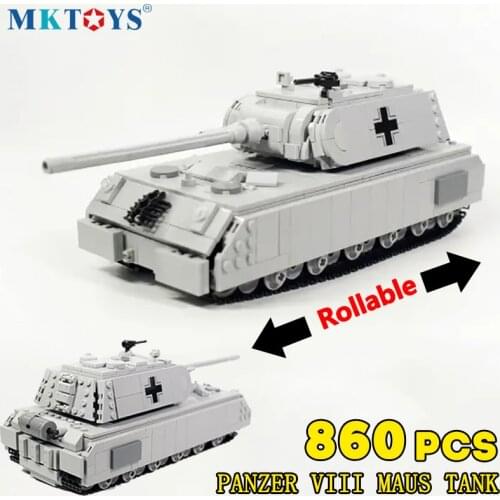 860pcs Panzer VIII Maus Super Heavy Tank Building Blocks WW2 Military Technical German Battle Vehicle Bricks MOC Army Model Toys