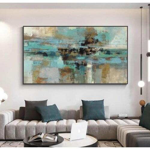 Abstract Large Size Turquoise Canvas Painting Modern Graffiti Art Prints and Posters Wall Art Picture for Living Room Home Decor