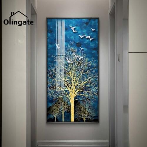 Abstract Landscape Wall Art Golden Tree Print Picture One Piece Canvas Painting Home Decoration for Living Room Bedroom Dinning
