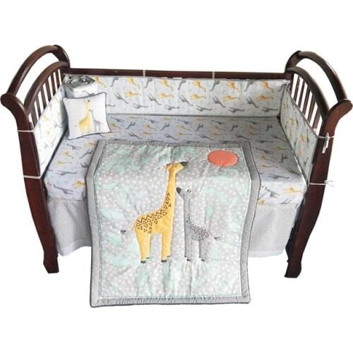 Promotion! 8PCS embroidery cot bedding set bed set bed around ,include(4bumper+duvet+bed cover+bed skirt+pillow)