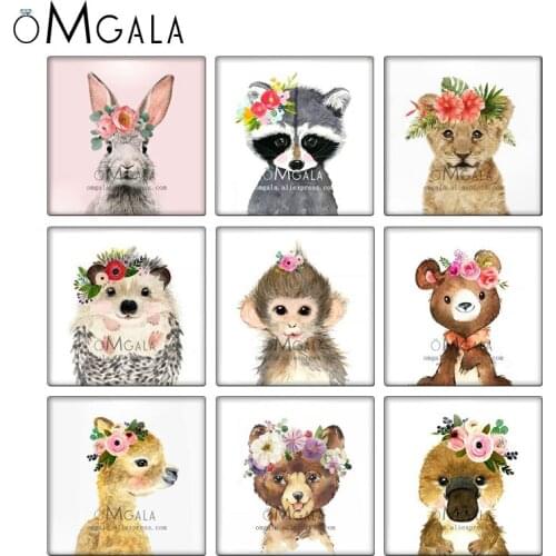 Watercolor Monkey Bear Duck Rabbit Flower Animals 10pcs12mm/20mm/25mm/30mm photo glass cabochon demo flat back Making findings