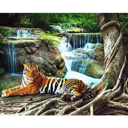 Full square diamond embroidery Animal tiger 5d diamond painting Waterfall Scenery cross stitch picture diamond mosaic decor gift